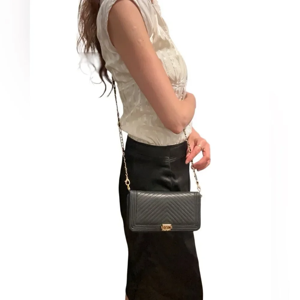 Chanel Black and Gold Quilted Clutch